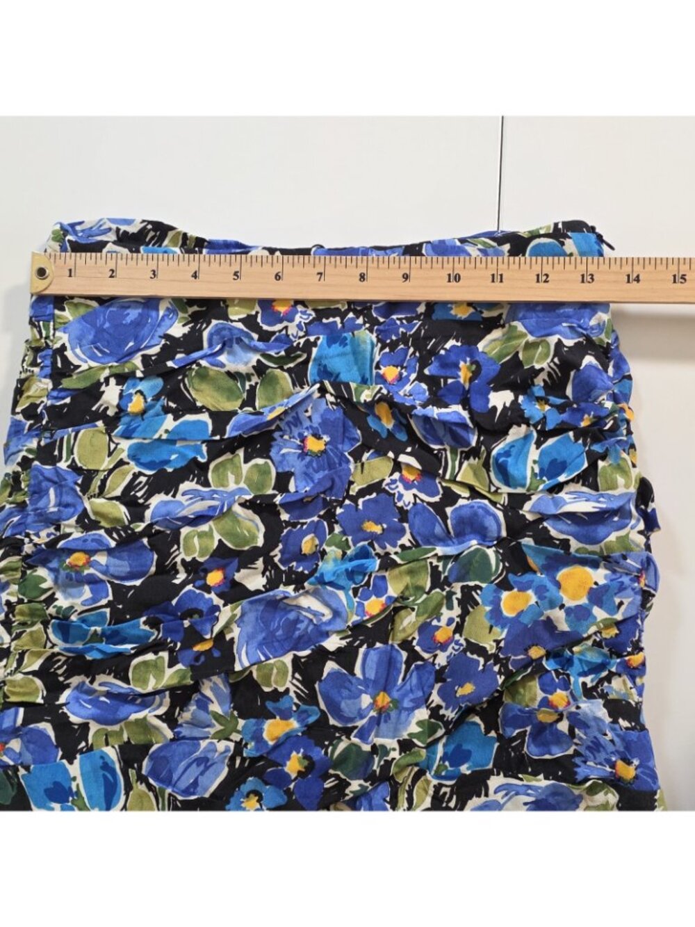 Zara Blue Floral Ruched Mini Skirt S Join Life Viscose Boho Blogger Favorite Y2K - Picture 5 of 16